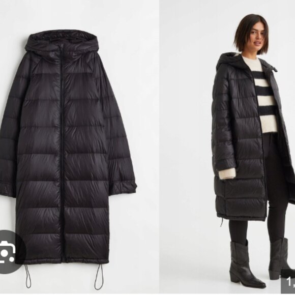 H&M Black Knee Length Down Puffer Jacket Coat Women's 4X $150 - Picture 2 of 13